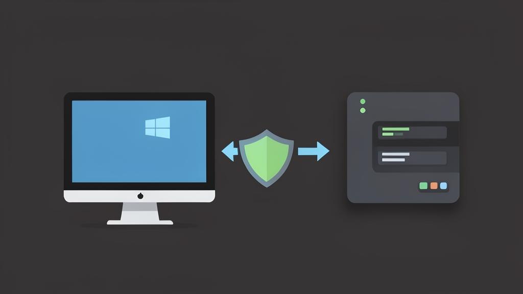 A Windows PC exchanging files with a remote server through a shield representing an encrypted SFTP channel